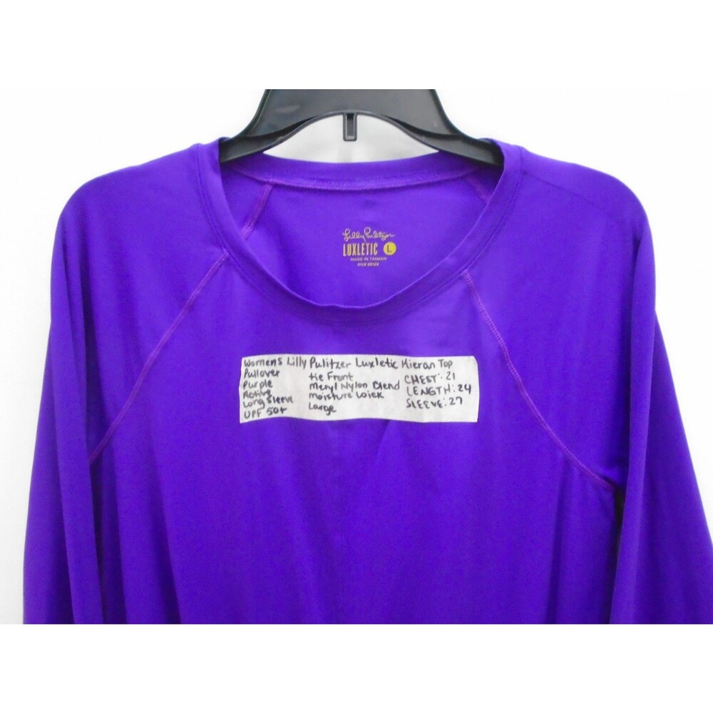Lilly Pulitzer Kieran Luxletic Womens Size L Long Sleeve Purple Tie Front - Picture 2 of 14